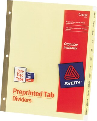 Avery Preprinted Laminated Tab Dividers, Jan-Dec Tab, Buff, 12 Sets/Carton (11307)