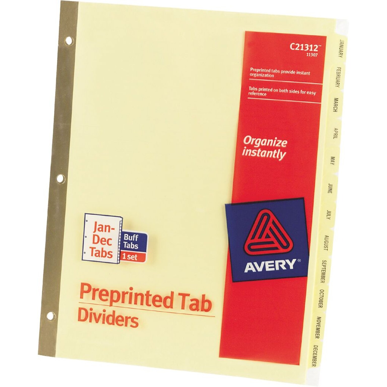 Avery Preprinted Laminated Tab Dividers, Jan-Dec Tab, Buff, 12 Sets/Carton (11307)