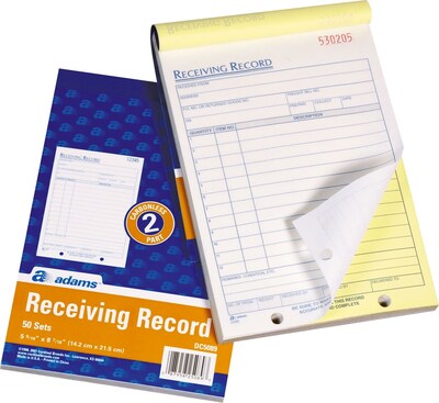 2-Part Receiving Records, 50 Sets/Book, 8-7/16x5-9/16