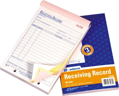 3-Part Receiving Records, 50 Sets/Book, 8-7/16x5-9/16
