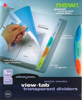 Wilson Jones® View-Tab® Transparent Dividers, 5-Tab Set, Multicolor (W55065)