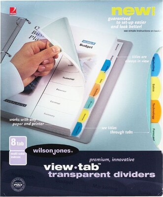 Wilson Jones® View-Tab® Transparent Dividers, 8-Tab Set, Multicolor (W55067)
