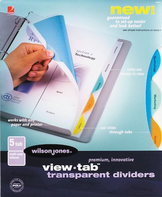 Wilson Jones View-Tab Blank Dividers, 5-Tab, Assorted Colors, Set (W55061)