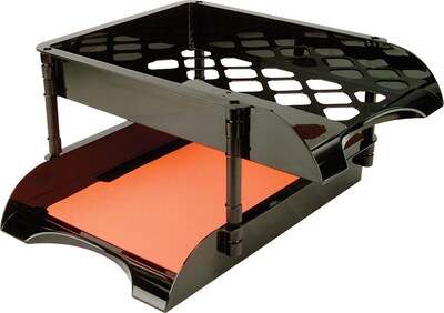 OIC Plastic Stackable, Front-Loading, Letter/Legal Paper Tray, Black, 2 Pack