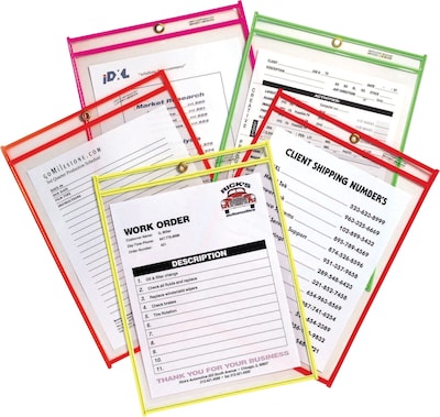 C-Line Stitched Shop/Job Ticket Holders, 9 x 12, Neon, 10/Pack (43920)