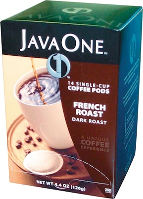 Java One Single Cup French Roast Ground Coffee, Regular, .3 oz., 14 Pods (JTC30800)