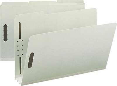 Gray/Green Pressboard Fastener Folders, Legal, 3 Tab, 3 Expansion, 25/Box
