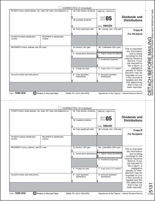 TOPS 1099DIV Tax Form, 1 Part, Recipient - Copy B, White, 8 1/2 x 11, 100 Sheets/Pack (LDIVRECQ)