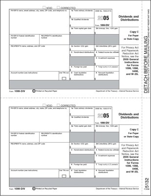TOPS 1099DIV Tax Form, 1 Part, Payer/State - Copy C, White, 8 1/2 x 11, 100 Sheets/Pack (LDIVPAYQ)