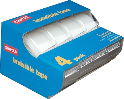 Staples® Invisible Tape Caddies, 3/4" x 11.1 yds, 4/Pack (52384-P4D)