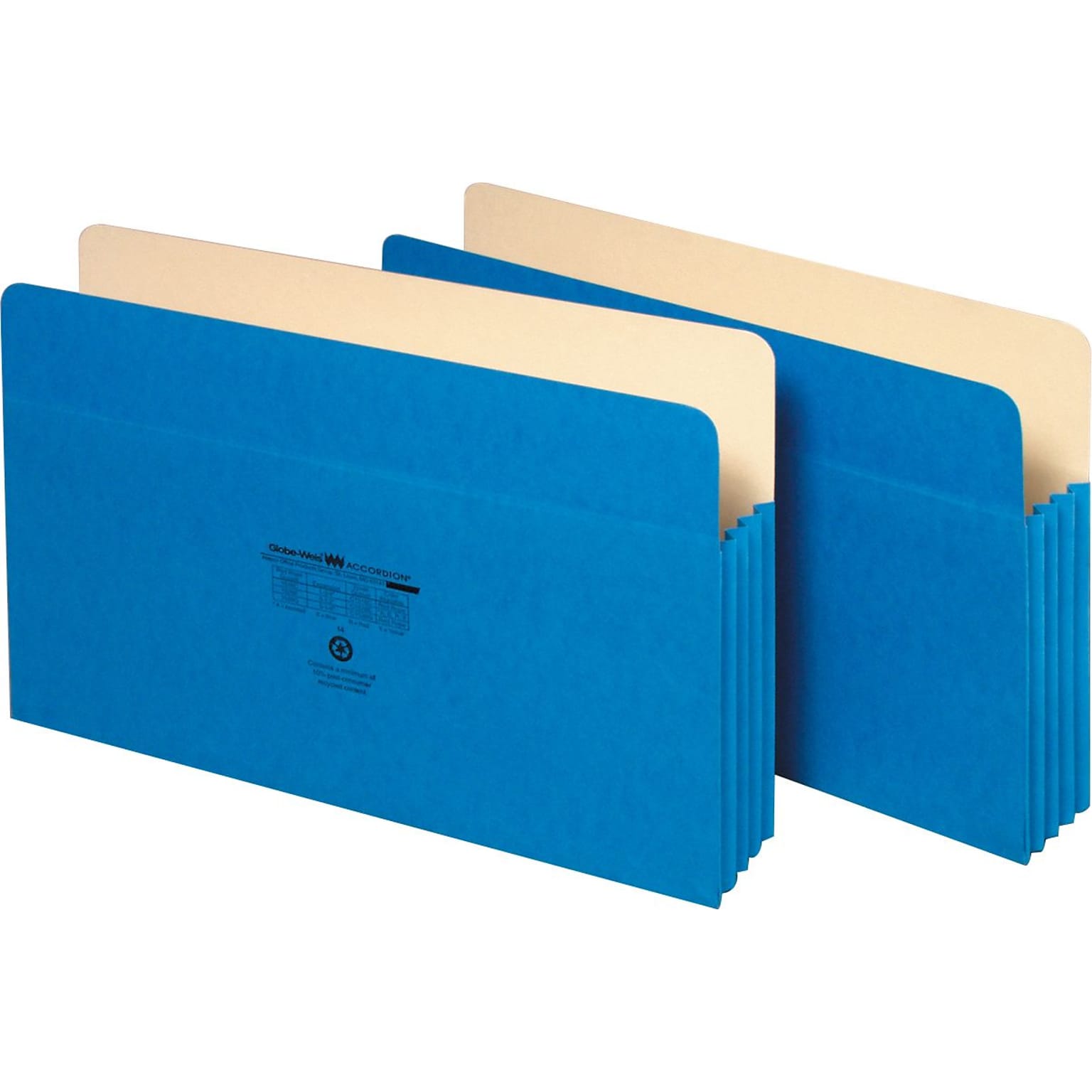 Globe-Weis® Colored File Pockets; Legal Size, 3-1/2 Expansion, Blue