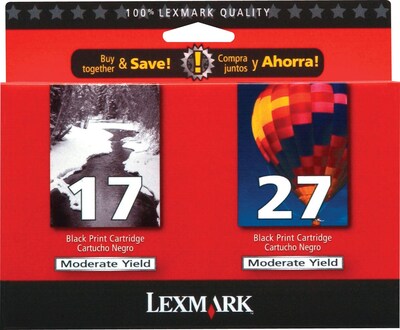 Lexmark 17/27 Black/Tri-Color Standard Yield Ink Cartridge, 2/Pack (10N0595)