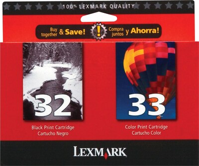 Lexmark 32/33 Black/Color Ink Cartridges, Standard, 2/Pack (18C0532)