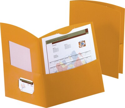 Oxford Contour Two-Pocket Recycled Paper Folder, 100-Sheet Capacity, Orange