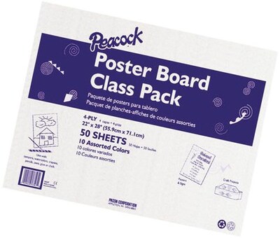 Pacon 4 Ply Posterboard, Assorted Colors, 22 x 28, 50 Sheets/Pk