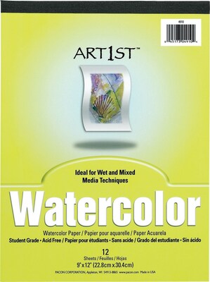 Pacon Art1st Watercolor Paper Pad, 9"W x 12"H, 12 Sheets/PD