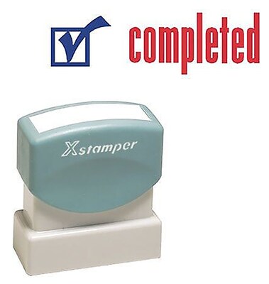 Xstamper 2-Color Title Stamps, COMPLETED Blue/Red Ink (036030)