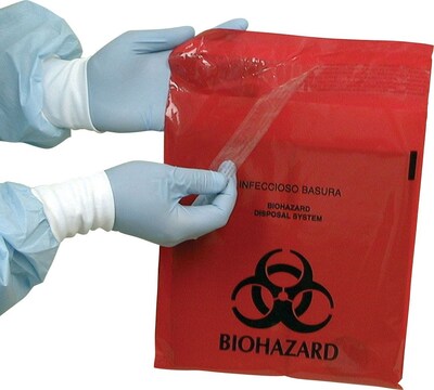 Stick-on Red Biohazard, Infectious Waste Bags, 2.6 qt.