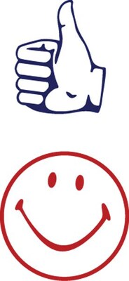 Cosco® Accu-stamp® Dual Message Round Stamp, Thumbs Up/Smiley, 5/8" impression, Red and Blue Ink (032934)