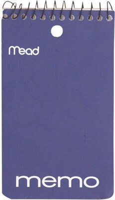 Mead Wirebound Memo Book, 5 x 3, College Ruled, 60 Sheets/Book, Multicolor (45354)