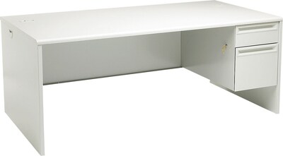 HON® 38000 Series Metal Office Suites; Single Pedestal Desk 72Wx36D; Right; Light Grey/Light Grey