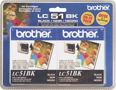 Brother LC-51 Black Standard Yield Ink Cartridge, 2/Pack (LC-51BK2PK)