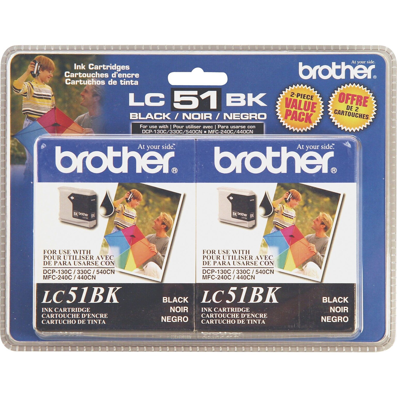 Brother LC-51 Black Standard Yield Ink Cartridge, 2/Pack (LC-51BK2PK)