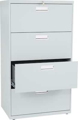 HON Brigade 600 Series 4 Drawer Lateral File Cabinet, Letter, Light Gray, 30"W (674L-Q) NEXT2018 NEXT2Day