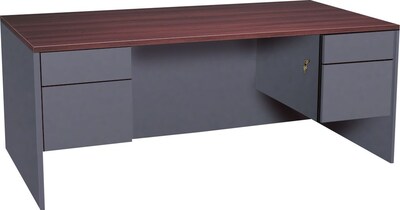Global® Adaptabilities™ Office Collection in Cherry/Storm Grey Finish; Double Pedestal Desk, 72W