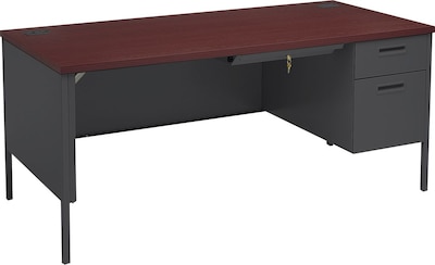 HON® Metro Classic Right Pedestal Desk, 1 Box/1 File Drawers, 66W, Mahogany Laminate, Charcoal Fini