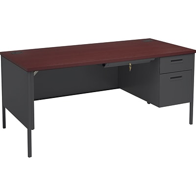 HON® Metro Classic Right Pedestal Desk, 1 Box/1 File Drawers, 66W, Mahogany Laminate, Charcoal Finish NEXT2018 NEXT2Day