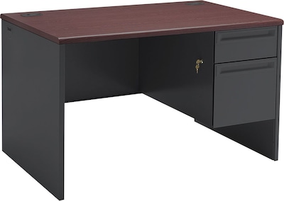 HON 38000 Series Freestanding Right Single Pedestal Desk, Mahogany/Charcoal, 29 1/2H x 48W x 30D