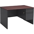 HON 38000 Series Freestanding Right Single Pedestal Desk, Mahogany/Charcoal, 29 1/2H x 48W x 30D