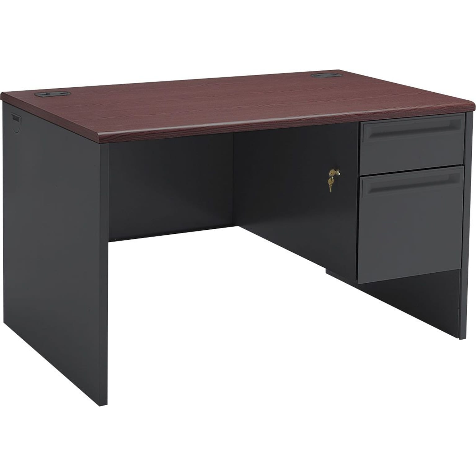 HON 38000 Series Freestanding Right Single Pedestal Desk, Mahogany/Charcoal, 29 1/2H x 48W x 30D