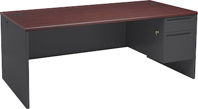 HON® 38000 Series 72 Right Pedestal Desk, Mahogany/Charcoal (H38293RNS)