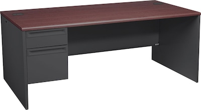 HON® 38000 Series Left Pedestal Desk 72W, Mahogany/Charcoal, 29 1/2H x 72W x 36D