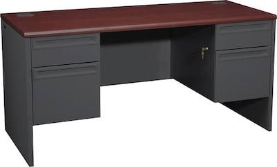 HON 38000 Series Kneespace Credenza with Locks, Mahogany/Charcoal, 29 1/2H x 60W x 24D | Quill