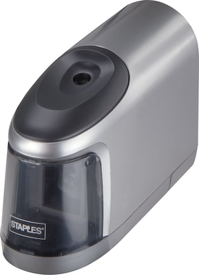 Staples® Slimline Electric Battery Operated Pencil Sharpener, Silver/Black (17813)