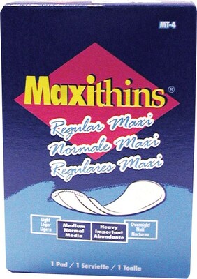 Maxithins Regular Maxi Sanitary #4 Napkins, White, 250/Carton (MT-4)