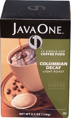 Java One® Single Cup Colombian Ground Coffee, Decaffeinated, .3 oz., 14 Pods