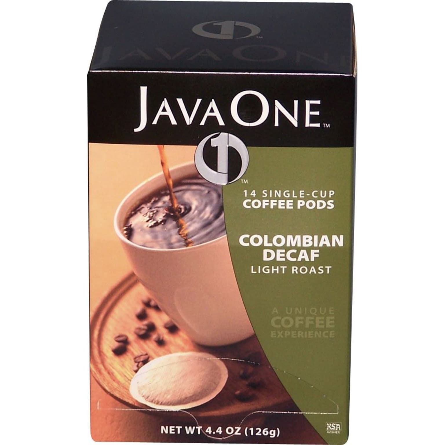 Java One® Single Cup Colombian Ground Coffee, Decaffeinated, .3 oz., 14 Pods