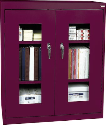 Sandusky 42H Counter Height Clearview Steel Storage Cabinet with 3 Shelves, Burgundy (CA2V361842-03)