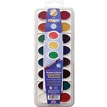 Prang Semi-Moist Washable Watercolor Paint with Brush, Assorted Colors, 16 Colors/Set (16016)