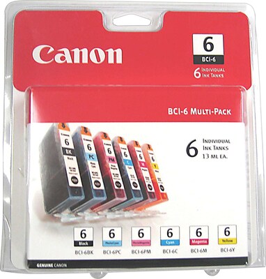 Canon 6 Black/Cyan/Magenta/Yellow/Photo Cyan/Photo Magenta Standard Yield Ink Cartridge, 6/Pack (470