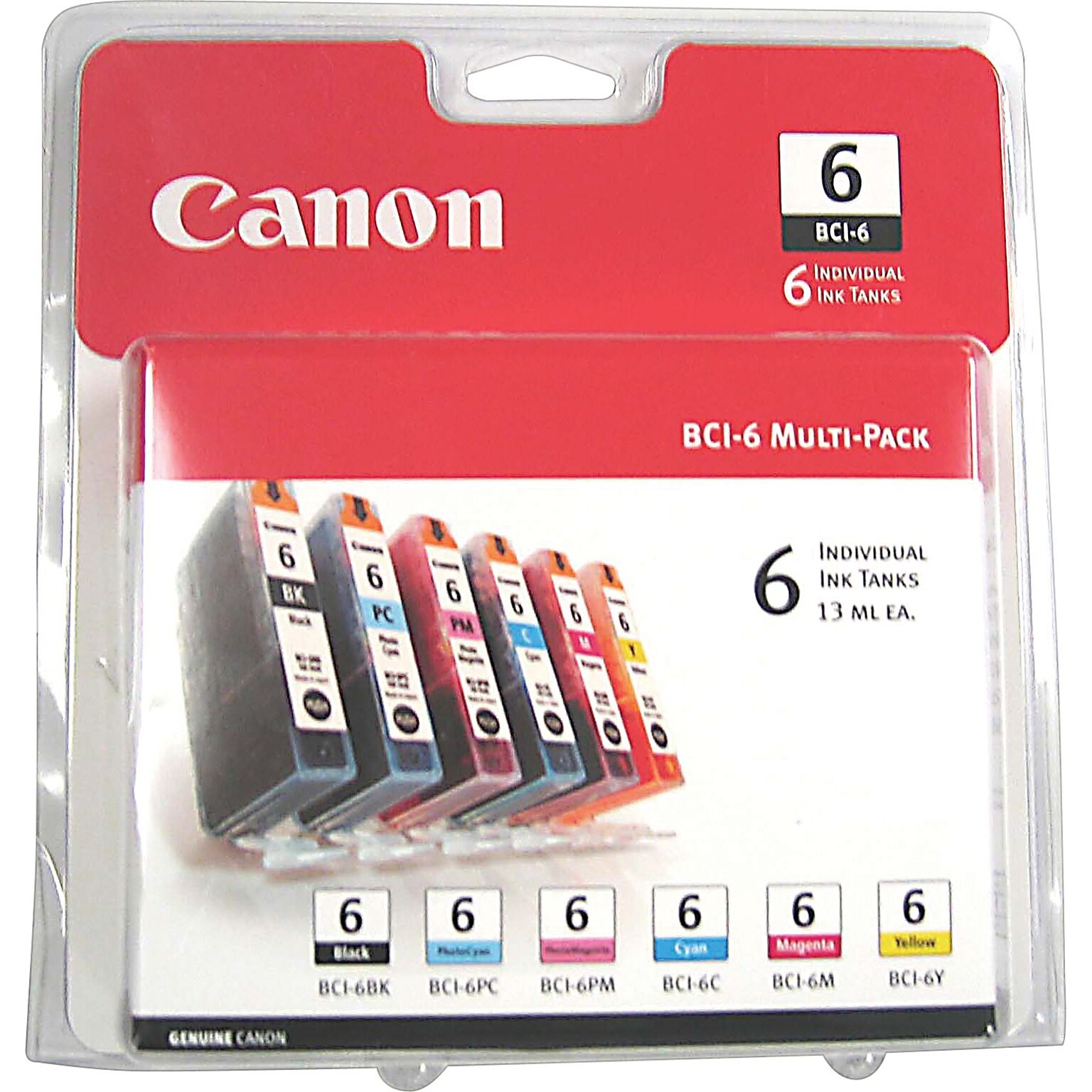 Canon 6 Black/Cyan/Magenta/Yellow/Photo Cyan/Photo Magenta Standard Yield Ink Cartridge, 6/Pack (4705A018AA)