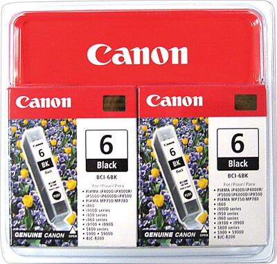 Canon BCI-6 Black Standard Yield Ink Cartridge, 2/Pack (4705A037)