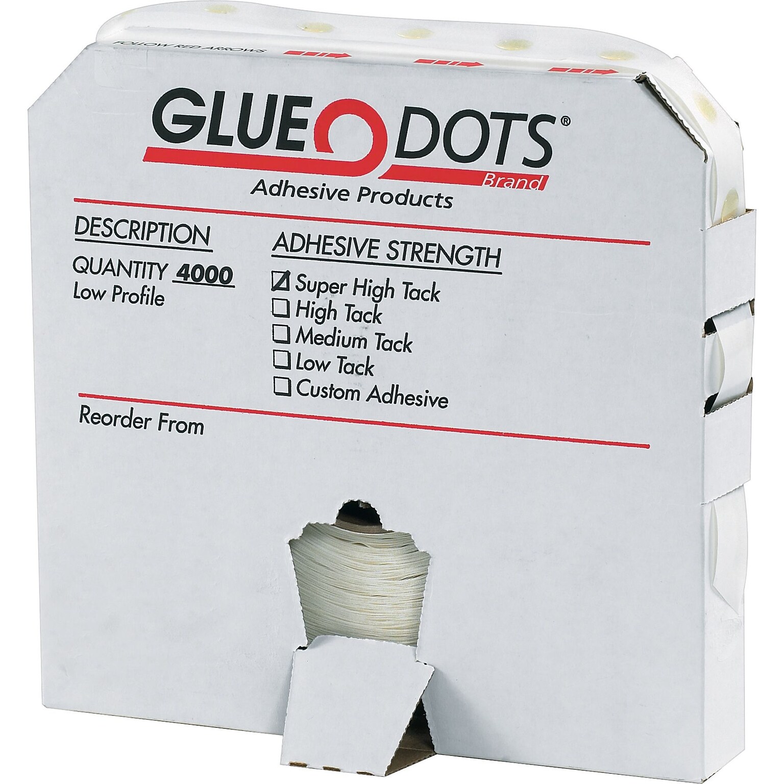 GluGlue Dots® Dispenser Box, Low Profile, Low Tack, White (GD101)