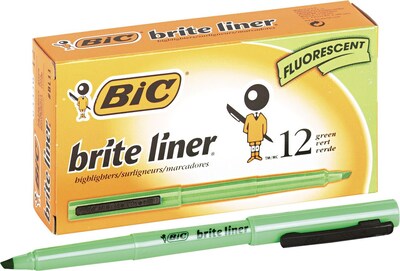 BIC Brite Liner Stick Highlighters, Chisel Tip, Fluorescent Green, 216/Carton (BL11GRNCT)