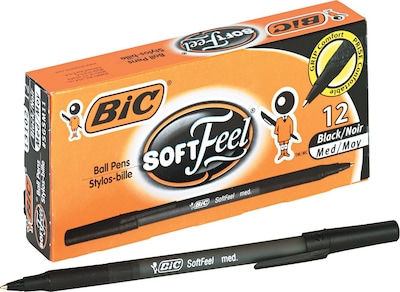 BIC SoftFeel Ballpoint Pens, Medium Point, Black Ink, Dozen (13102/SGSM11BK)