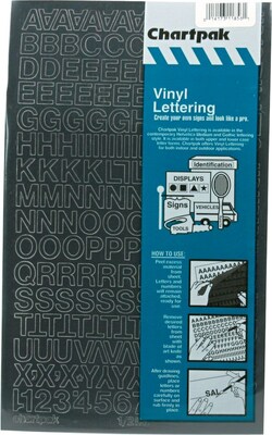 Chartpak Press-On Vinyl Uppercase Letters, 1/2 high, Helvetica, Black